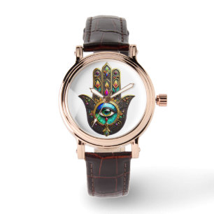 Kleurrijk Bruin Goud Hamsa Regenboog Kleur Derde O Horloge