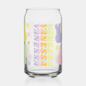 Kleurrijk Bunny Patroon met Retro Naam Accent Blikvorm Glas (Voorkant)