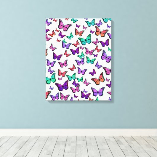 kleurrijk buterflies canvas afdruk (Insitu (Houten vloer))