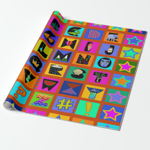 Kleurrijk cadeaupapier met alfabet - Rood Blauw