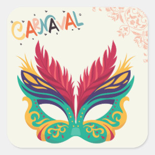 Kleurrijk Carnavalsmasker – Feestelijke Mardi Gras Vierkante Sticker