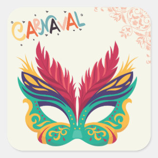 Kleurrijk Carnavalsmasker – Feestelijke Mardi Gras Vierkante Sticker