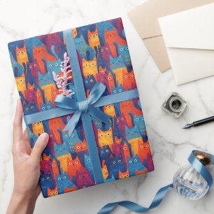 Kleurrijk Cartoon Kat Patroon Schattig Whimsisch Cadeaupapier