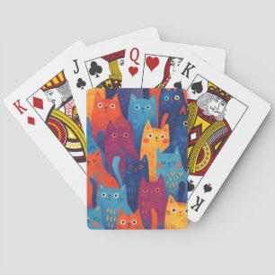 Kleurrijk Cartoon Kat Patroon   Schattige Whimsica Pokerkaarten
