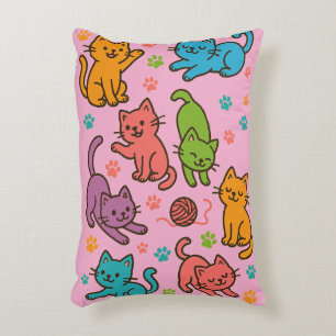 Kleurrijk Cartoon Kat Patroon Worp Kussen – Roze