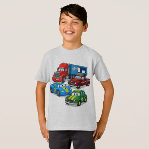 Kleurrijk Cartoon vrachtwagens en auto's jongens T T-shirt