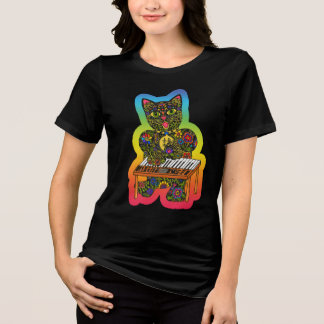 Kleurrijk Cat Keyboard T-shirt – Kunst van Carole