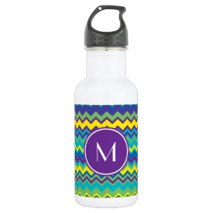 kleurrijk Chevron-patroon met monogram Waterfles
