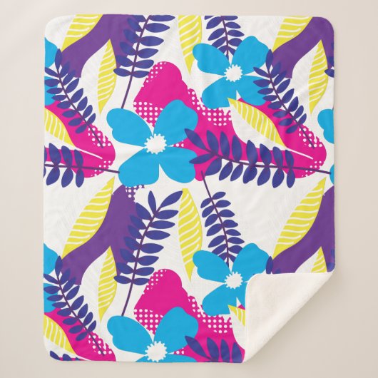 Kleurrijk Chic Floral & Dot Patroon met bladeren Sherpa Deken (Voorkant)
