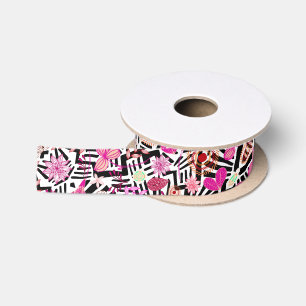Kleurrijk chic zwart wit bloemenpatroon lint