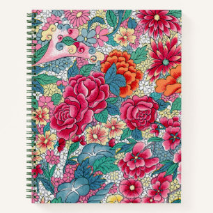 Kleurrijk Chinees Floral Patroon Notitieboek