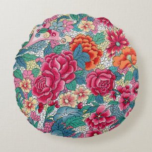 Kleurrijk Chinees Floral Patroon Rond Kussen