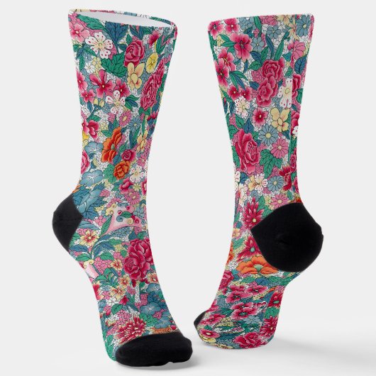 Kleurrijk Chinees Floral Patroon Sokken (Gebogen)