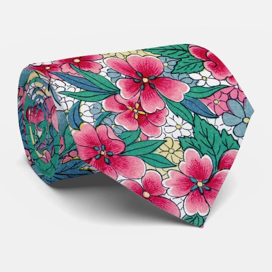 Kleurrijk Chinees Floral Patroon Stropdas (Opgerold)