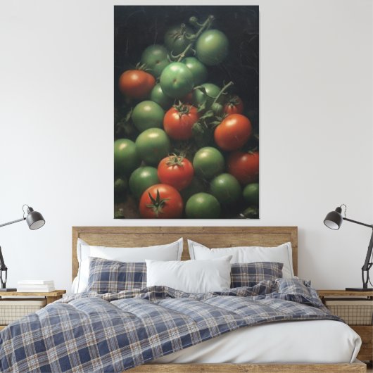 Kleurrijk Contrast: Groene en Rode Tomaat het Schi Canvas Afdruk (Insitu (Slaapkamer))