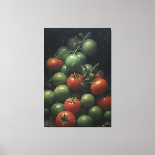 Kleurrijk Contrast: Groene en Rode Tomaat het Schi Canvas Afdruk (Voorkant)