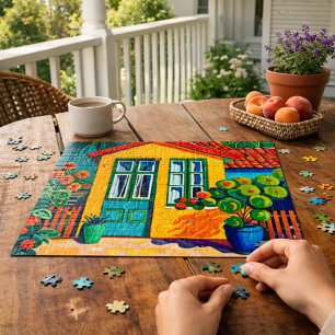 Kleurrijk Cottage Helder Geel Huis en Tuin Legpuzzel