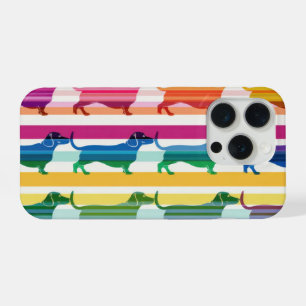 Kleurrijk Dackelpatroon Retro Strepen iPhone 15 Pro Hoesje