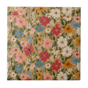 Kleurrijk Daisy Patroon - Mosterd Tegeltje