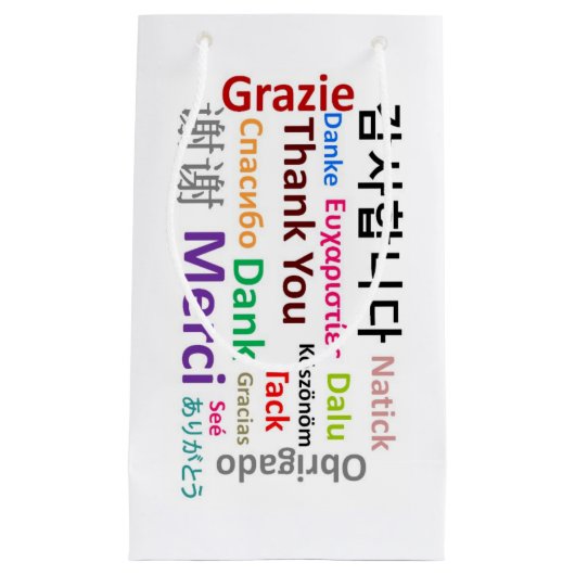 Kleurrijk Dank u, Merci, Grazie, Dank Gift Bag Klein Cadeauzakje (Voorkant)