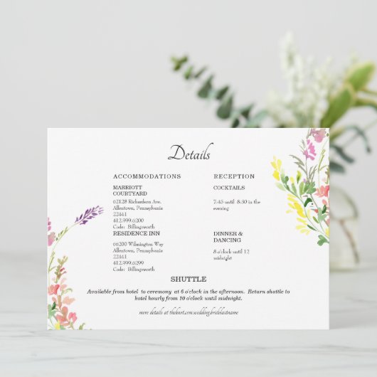 Kleurrijk detail van het huwelijk van wilde bloeme kaart (Staand voorkant)