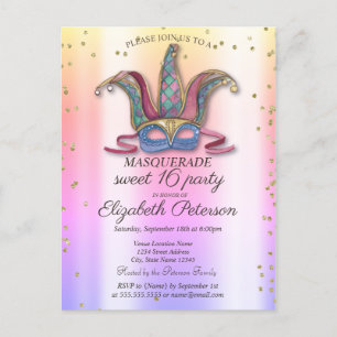 Kleurrijk Diamanten Masker Maskerade Sweet 16 Uitnodiging Briefkaart