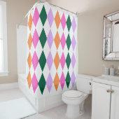 Kleurrijk Diamantpatroon Mid Century Modern Douchegordijn (In situ)
