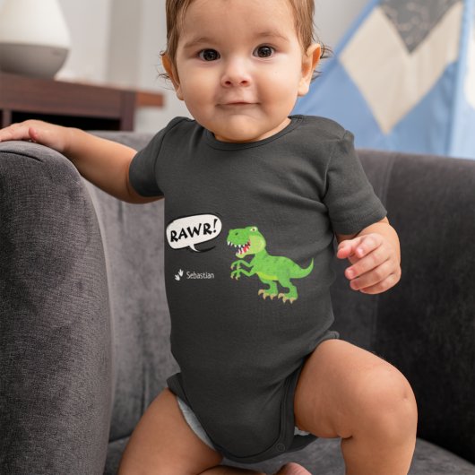 Kleurrijk Dinosaur-patroon met naam T-Rex Romper