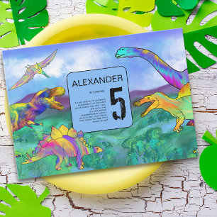 kleurrijk dinosaur verjaardagsfeestje kaart