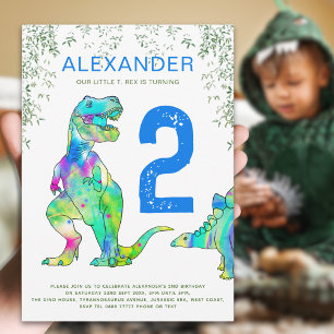 Kleurrijk Dinosaurus 2e Verjaardagsfeestje Kaart
