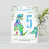 Kleurrijk dinosaurus verjaardagsfeestje kaart (Staand voorkant)