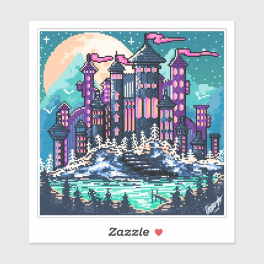 Kleurrijk donker kasteel 's nachts sticker (Vel)