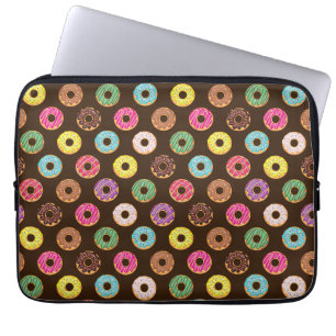 Kleurrijk Donut-patroon in chocolade Laptop Sleeve