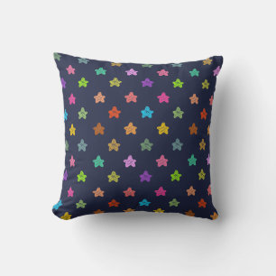 Kleurrijk Doodle Fun Sterren Patroon op Blauw Kussen