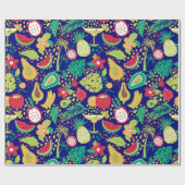 Kleurrijk driefocuspatroon van vruchten en bloemen cadeaupapier (Vlak)