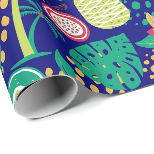 Kleurrijk driefocuspatroon van vruchten en bloemen cadeaupapier (Rol Hoek)