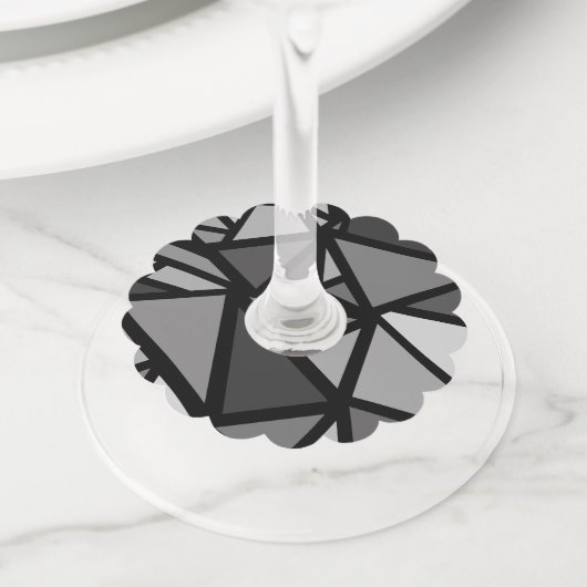 Kleurrijk driehoekspatroon 6 wijnglaslabel (Dichtbij)