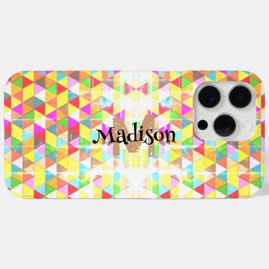 Kleurrijk driehoeksretro geometriepatroon Monogram Case-Mate iPhone Case (Achterkant (horizontaal))