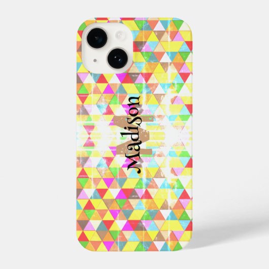 Kleurrijk driehoeksretro geometriepatroon Monogram iPhone Hoesje (Achterkant)