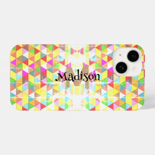 Kleurrijk driehoeksretro geometriepatroon Monogram iPhone Hoesje (Achterkant horizontaal)