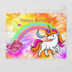 Kleurrijk, Eenhoorn, Regenboog, Harten, Verjaardag Briefkaart
