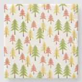 Kleurrijk Eenvoudig Rustiek Bos Pinetree Art Patro Stenen Onderzetter (Voorkant)