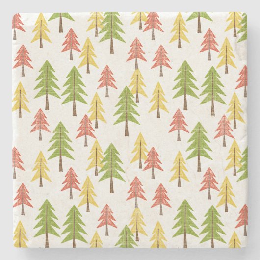 Kleurrijk Eenvoudig Rustiek Bos Pinetree Art Patro Stenen Onderzetter (Voorkant)