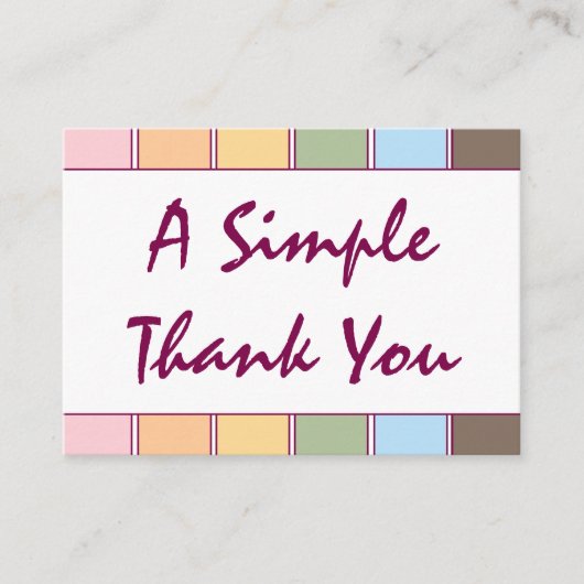 Kleurrijk eenvoudig script Bedankt Visitekaartje (Voorkant)