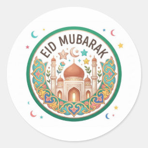 Kleurrijk Eid Mubarak Islamitisch Kunst Embleem Ronde Sticker