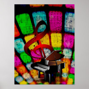 Kleurrijk en Jazzy Treble Clef en Piano Poster