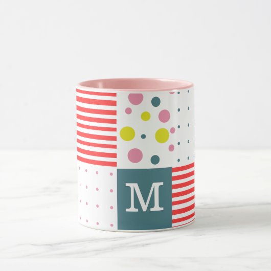 Kleurrijk en  monogram l Stippen l Roze l Blauw Mok (Midden)