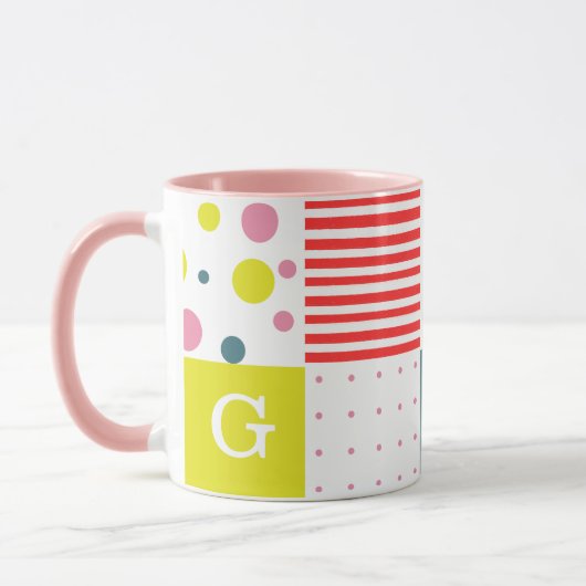 Kleurrijk en  monogram l Stippen l Roze l Blauw Mok (Links)