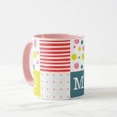 Kleurrijk en  monogram l Stippen l Roze l Blauw Mok (Voorkant links)
