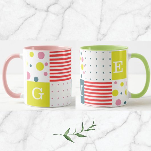 Kleurrijk en  monogram l Stippen l Roze l Blauw Mok